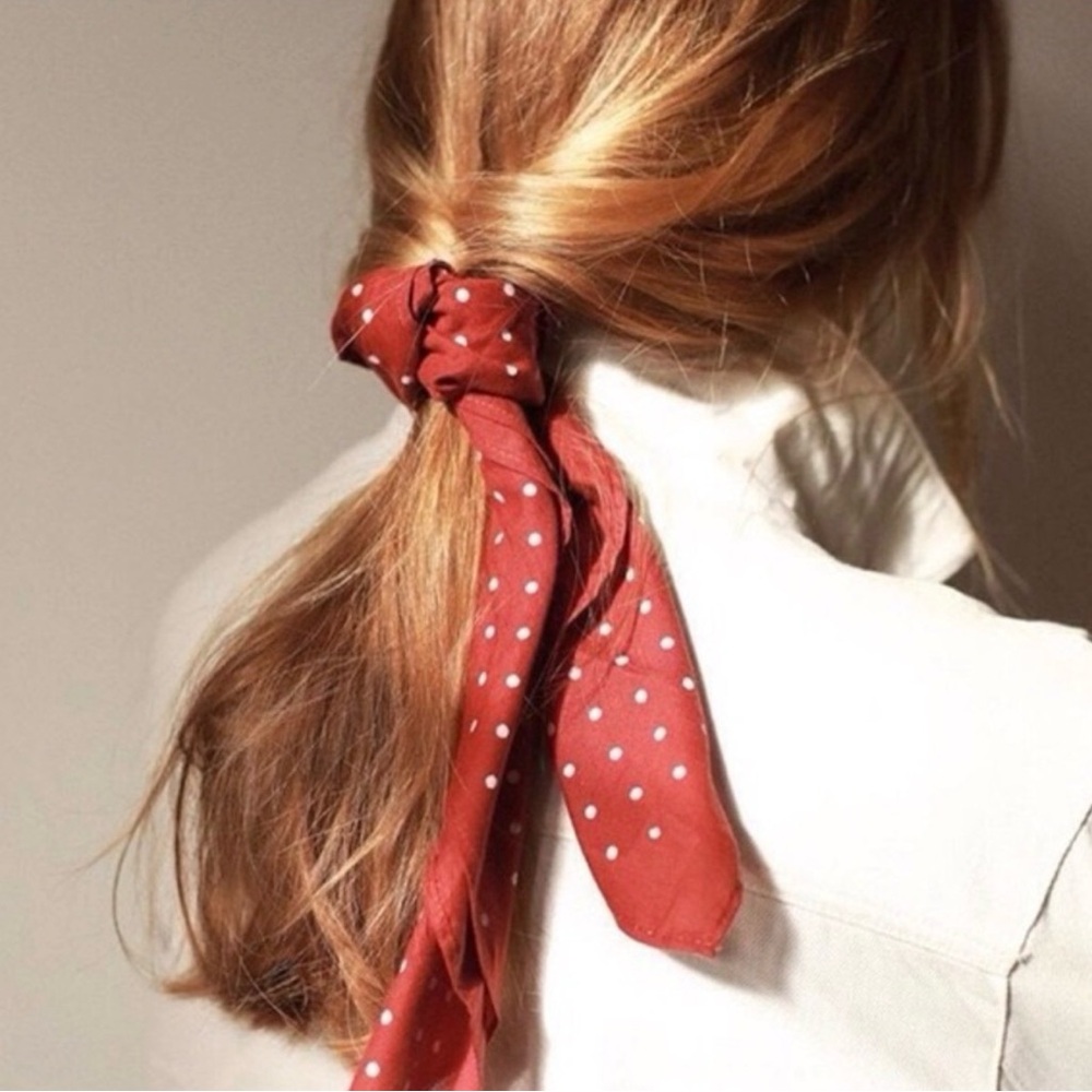 SEZANE Cotton Burgundy Polka Dot Scarf